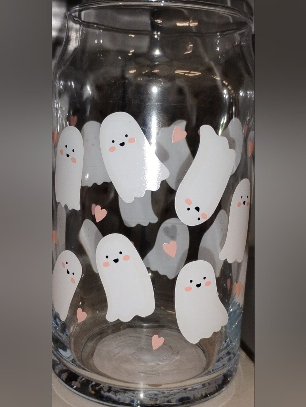 Whimsical White Ghost Glassware with Pink Heart Accents